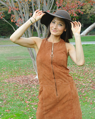 Falling for this Cognac Suede Dress